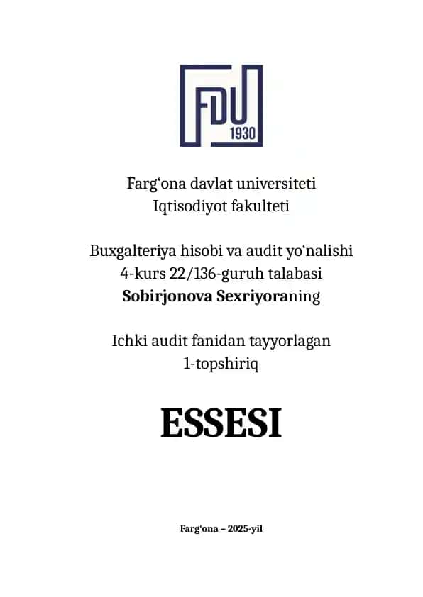 Ichki auditning me’yoriy-huquqiy asoslari: nazariy va amaliy tahlil