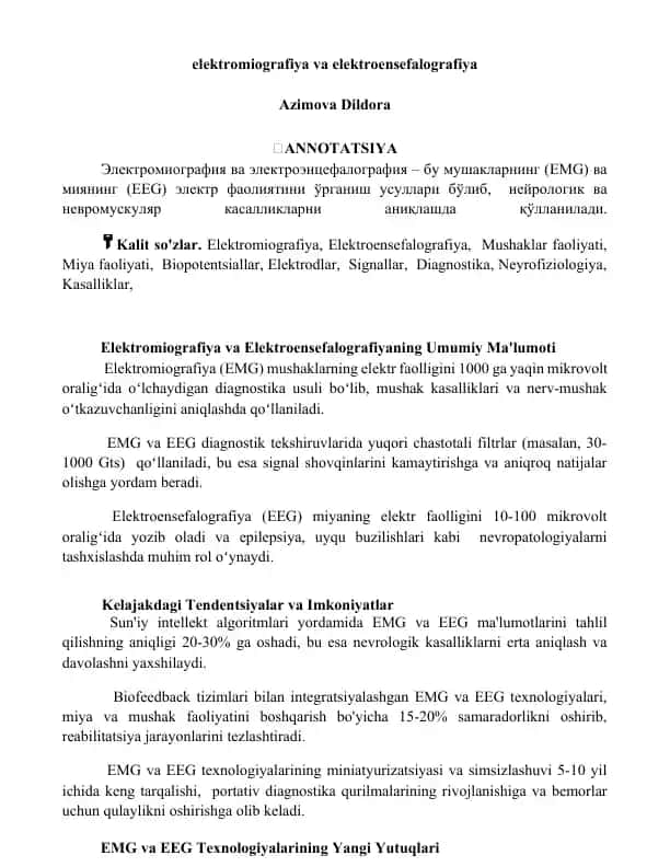 Elektromiografiya va Elektroensefalografiya