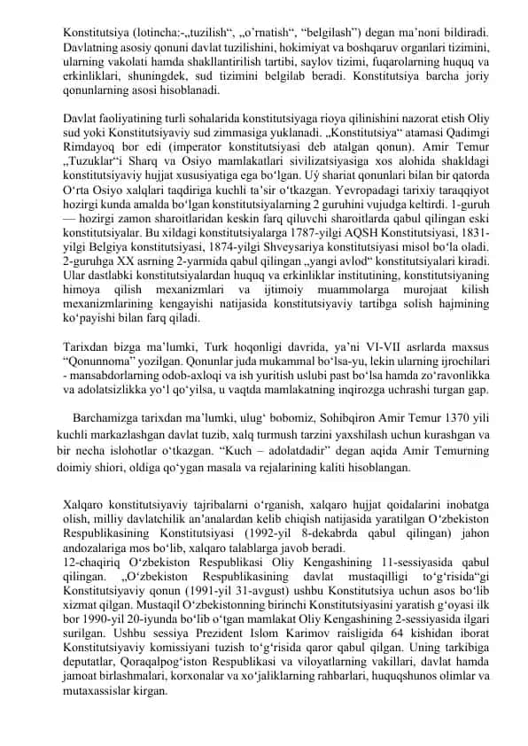 O‘zbekiston Respublikasi Konstitutsiyasi