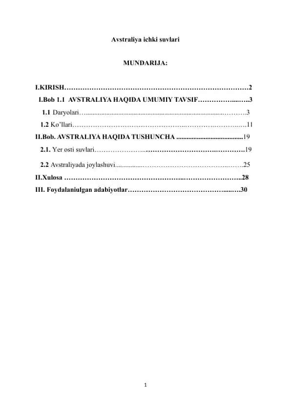 Avstraliya Ichki Suvlari Taqdimoti