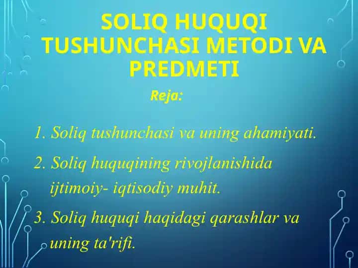 Soliq Huquqi Tushunchasi Metodi va Predmeti