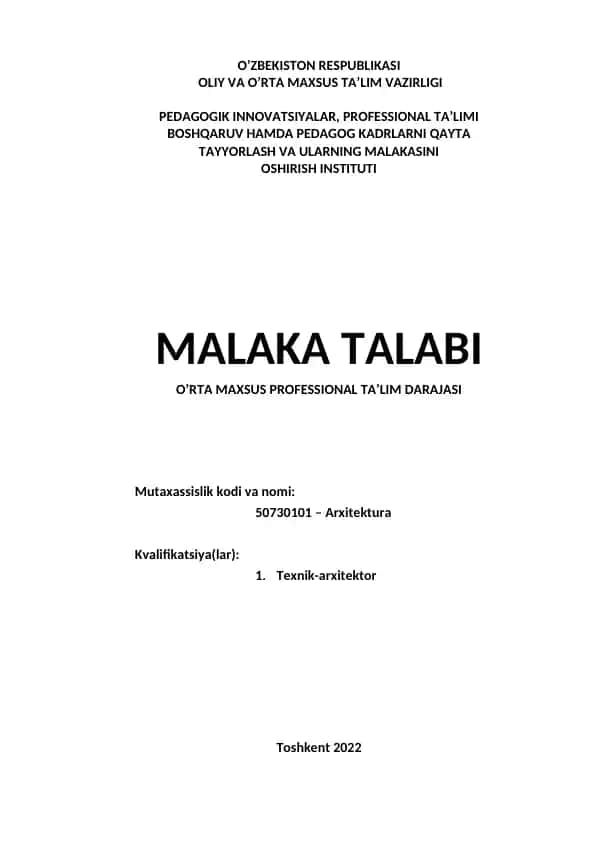 Malaka Talabi (Arxitektura texnik-arxitektor uchun)