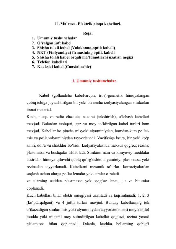 Elektrik aloqa kabellari
