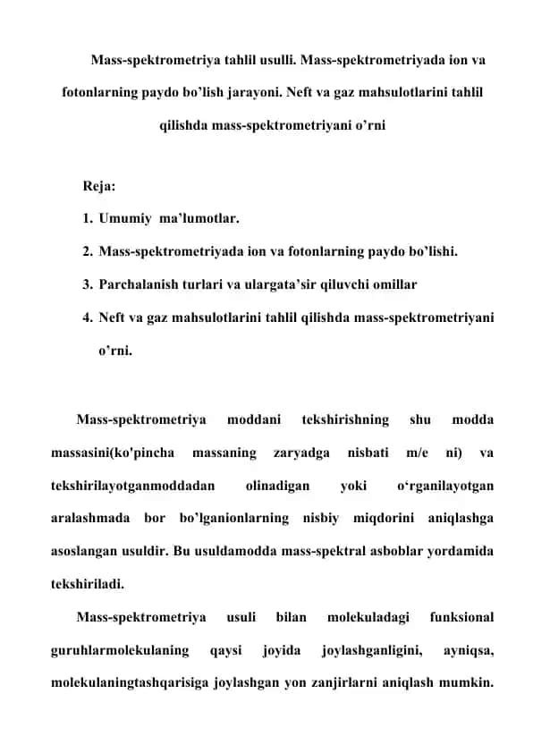 Mass-spektrometriya tahlil usullari