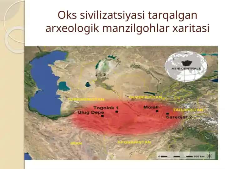 Oks sivilizatsiyasi tarqalgan arxeologik manzilgohlar xaritasi