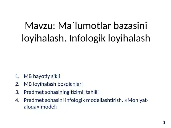 MB loyihalash bosqichlari