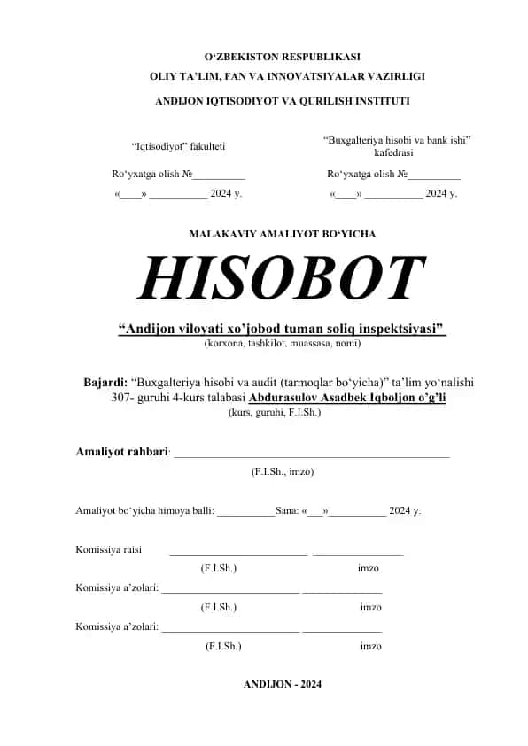 Malakaviy amaliyot bo‘yicha hisobot