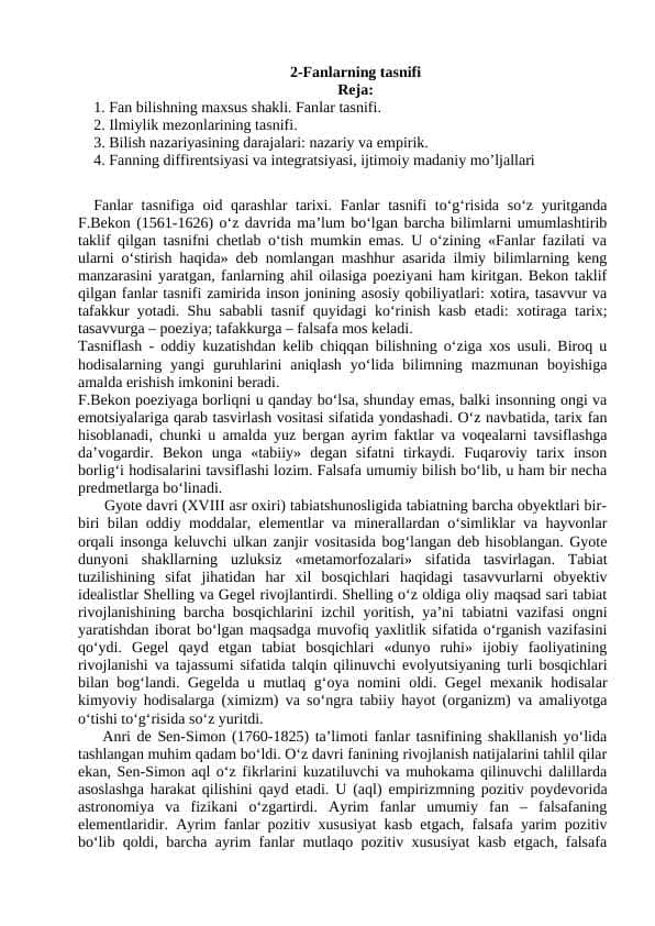 Fanlar tasnifi