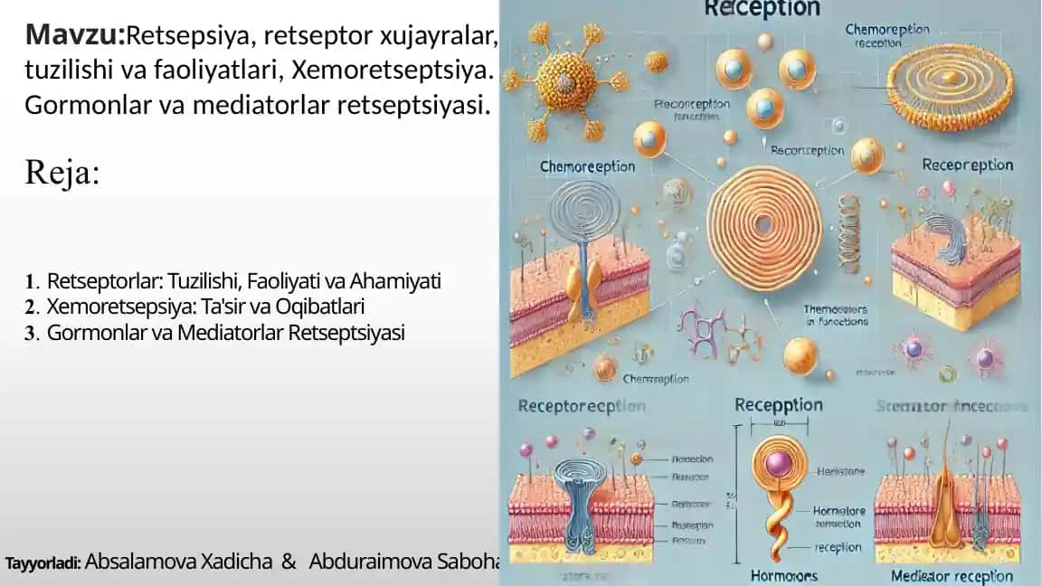 Retsepsiya, retseptorlar, gormonlar va mediatorlar retseptsiyasi