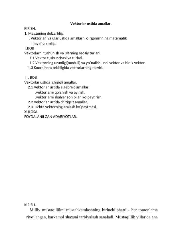 Vektorlar ustida amallar