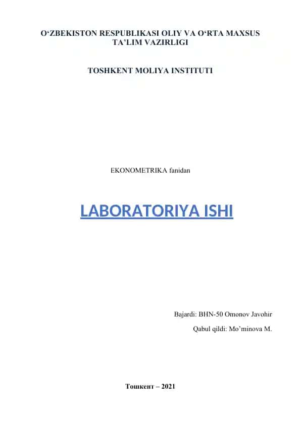 KO’P OMILLI EKONOMETRIK TAHLIL LABORATORIYA ISHI