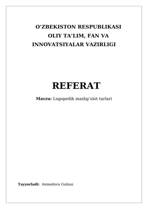 Logopedik mashgʻulot turlari