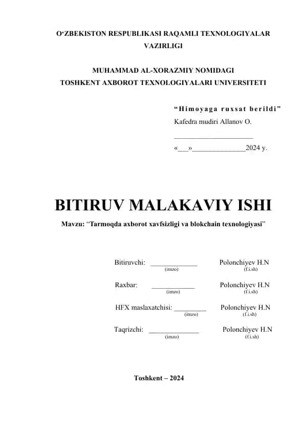 Tarmoqda axborot xavfsizligi va blokchain texnologiyasi