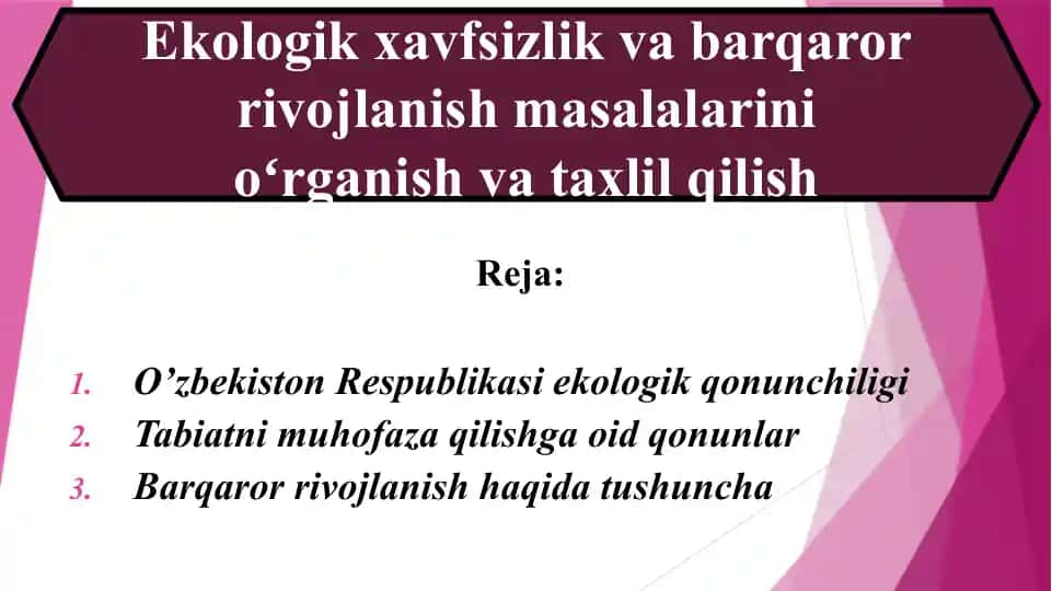 O’zbekiston Respublikasi ekologik qonunchiligi
