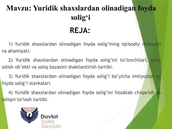 Yuridik shaxslardan olinadigan foyda solig‘i