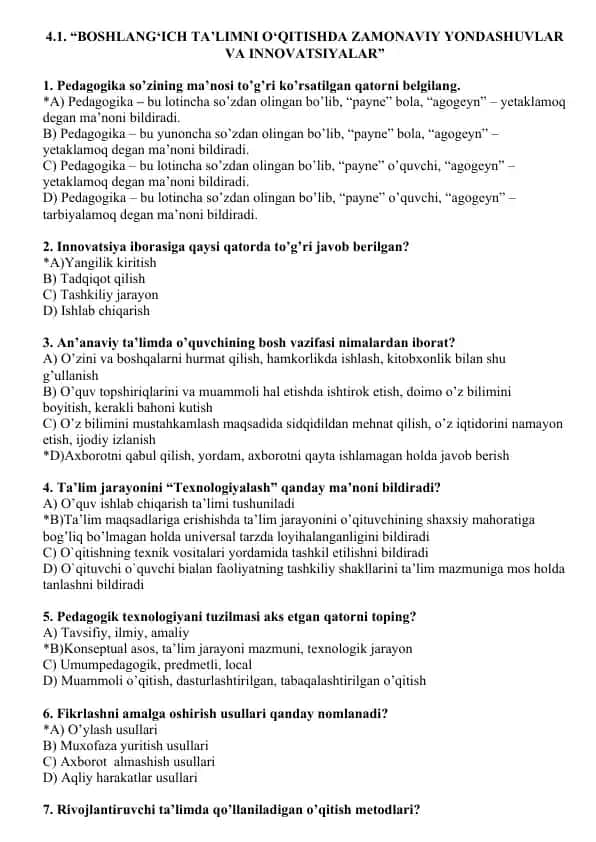 BOSHLANG‘ICH TA’LIMNI O‘QITISHDA ZAMONAVIY YONDASHUVLAR VA INNOVATSIYALAR