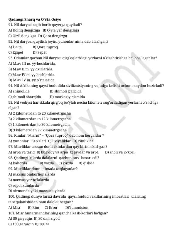 Qadimgi Sharq va О`rta Osiyo
