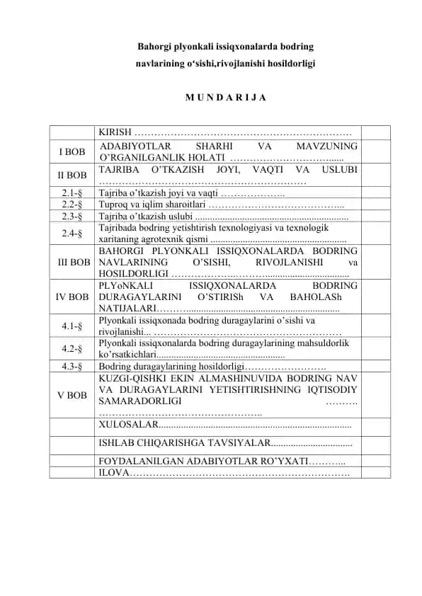 Bahorgi plyonkali issiqxonalar uchun bodring navlari