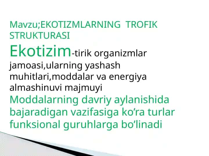 EKOTIZMLARNING TROFIK STRUKTURASI