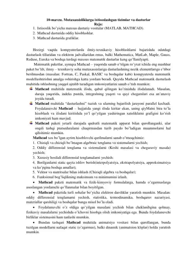 Mathcad matematik dasturlash tizimi