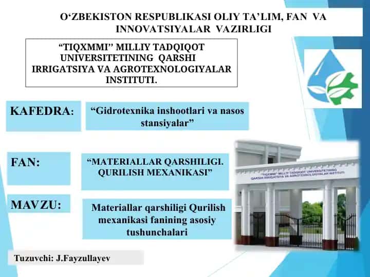 "Gidrotexnika inshootlari va nasos stansiyalar"