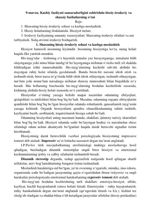 Hissiyotlar va Irodaviy Faoliyat