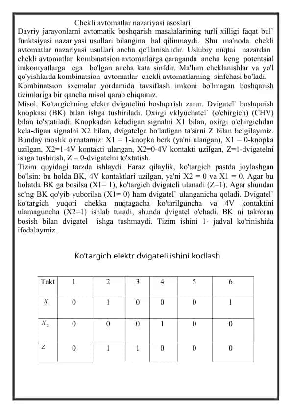 Chekli avtomatlar nazariyasi asoslari