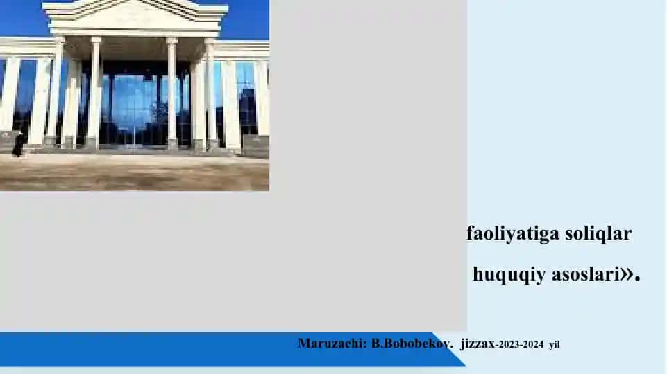 Biznes faoliyatiga soliqlar orqali ta'sir qilishning huquqiy asoslari
