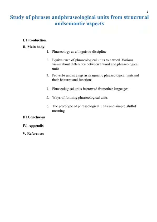 Study of phrases and phraseological units from structural and semantic aspects