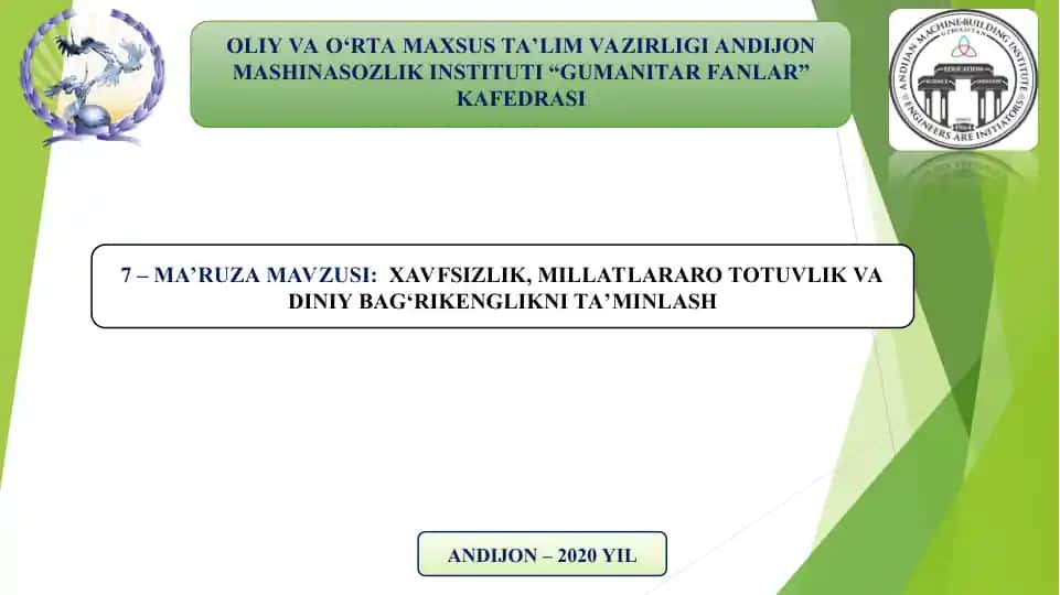 Xavfsizlik, Millatlararo Totuvlik va Diniy Bag‘rikenlikni Ta’minlash