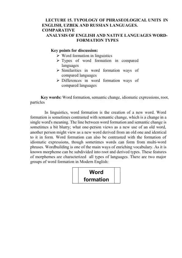 TYPOLOGY OF PHRASEOLOGICAL UNITS IN ENGLISH, UZBEK AND RUSSIAN LANGUAGES
