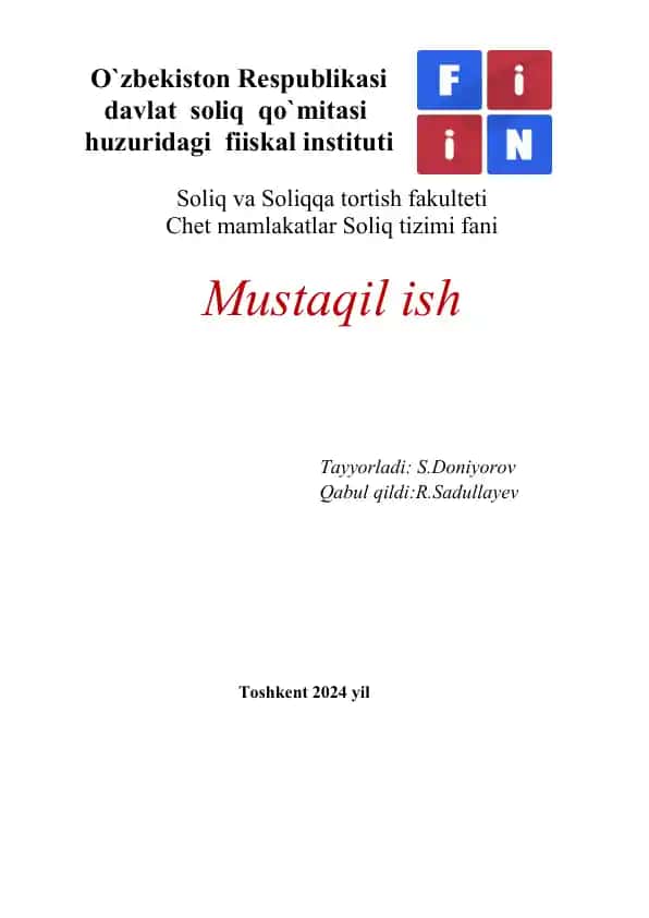 O‘zbekiston Respublikasi Davlat Soliq Qo‘mitasi Fiiskal Instituti