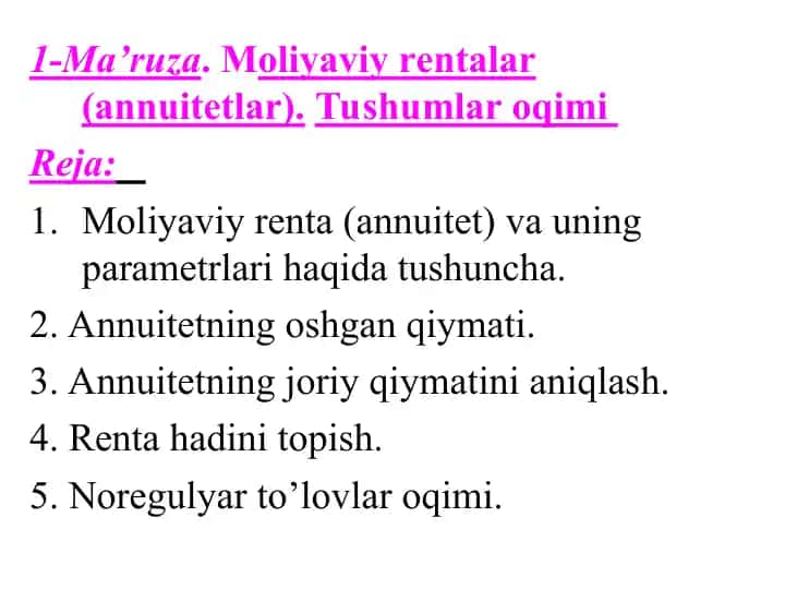 Moliyaviy rentalar (annuitetlar)