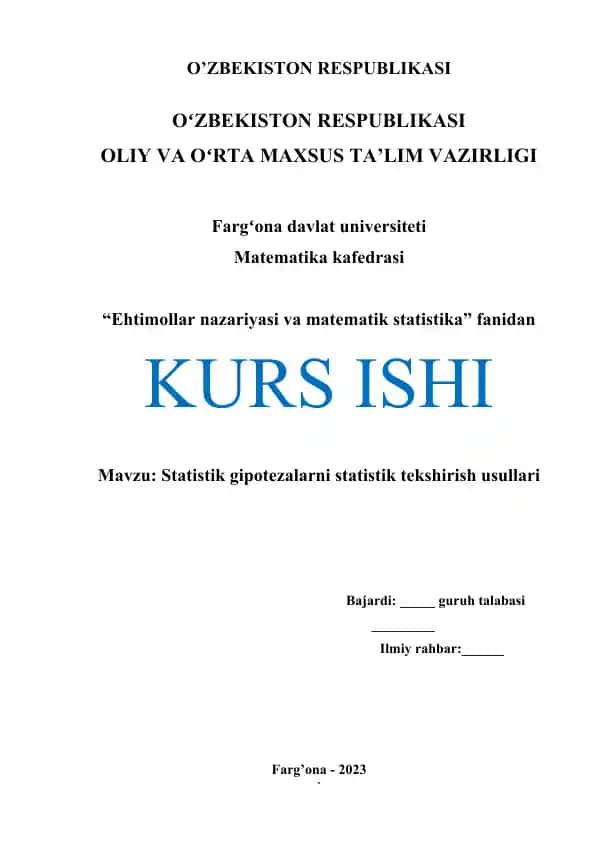 Statistik gipotezalarni statistik tekshirish usullari