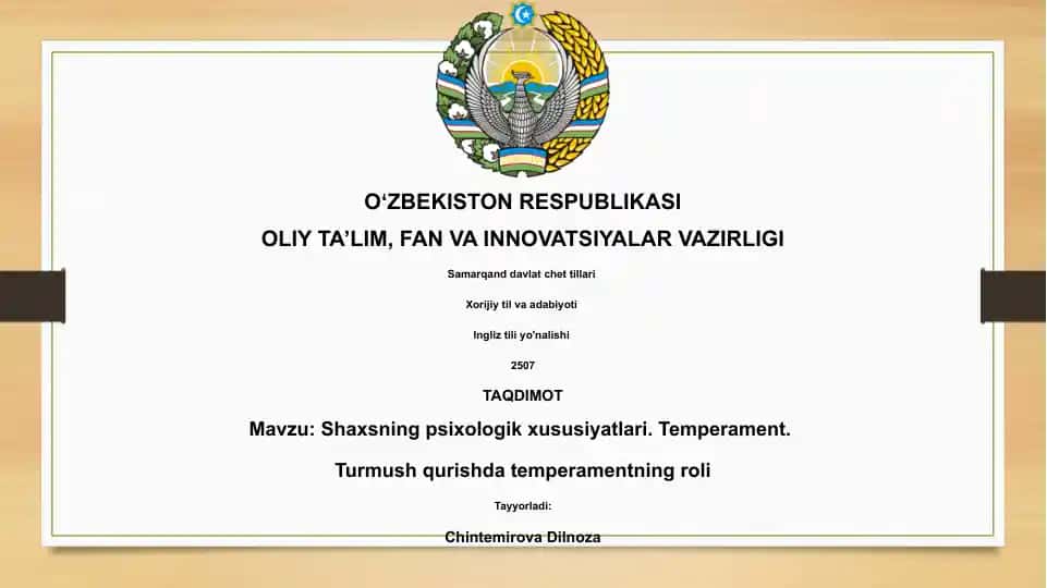Shaxsning psixologik xususiyatlari. Temperament.