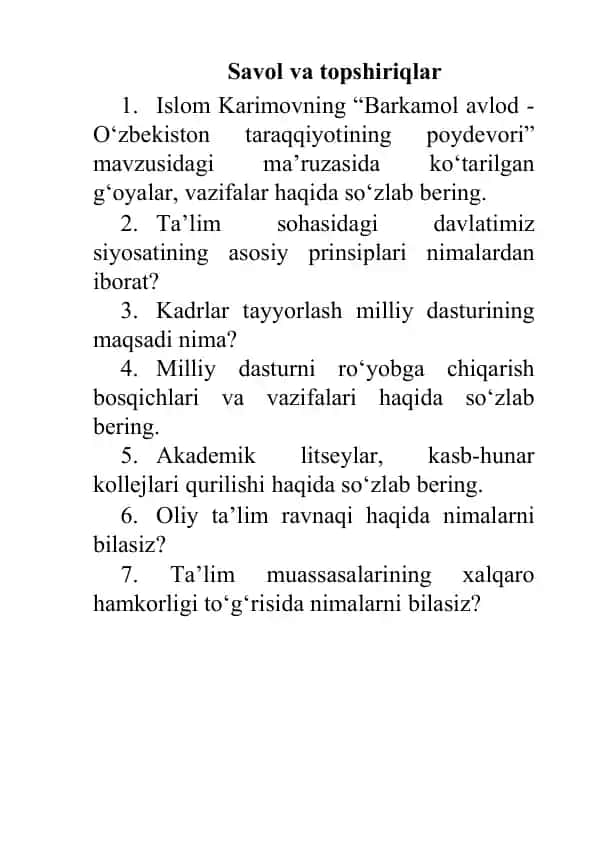Ta'lim sohasi Davlatimiz siyosati