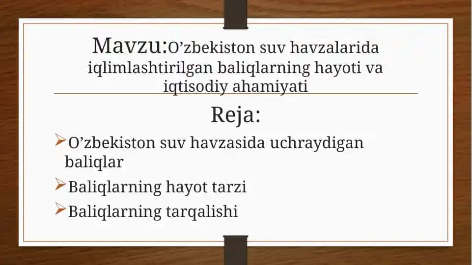 O'zbekiston suv havzalarida iqlimlashtirilgan baliqlarning hayoti va iqtisodiy ahamiyati