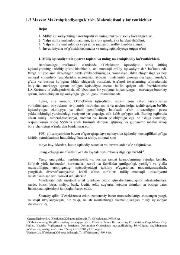 Makroiqtisodiyotga kirish. Makroiqtisodiy ko‘rsatkichlar