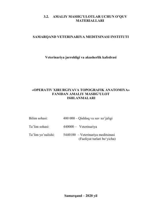 AMALIY MASHG’ULOTLAR UCHUN O’QUV MATERIALLARI
