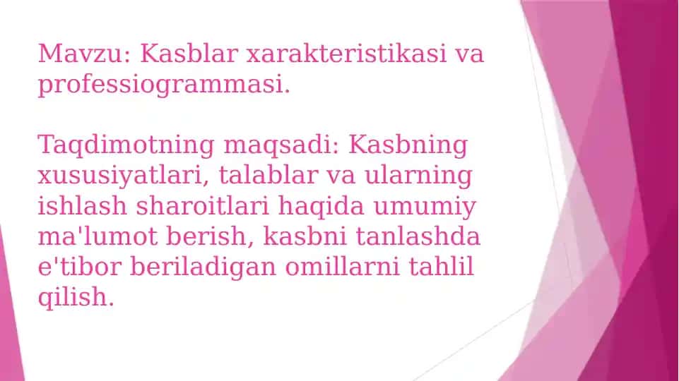 Kasblar xarakteristikasi va professiogrammasi