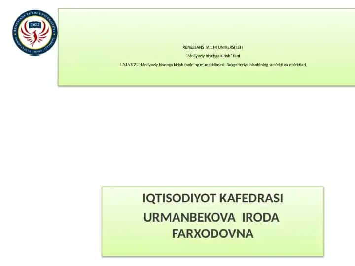 Moliyaviy hisobga kirish fani
