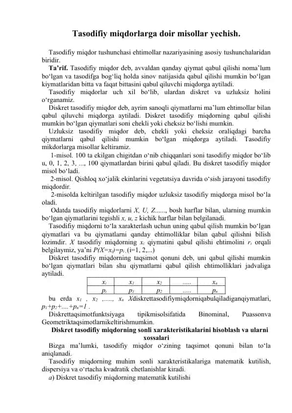 Tasodifiy miqdorlar haqida ma'qulotlar