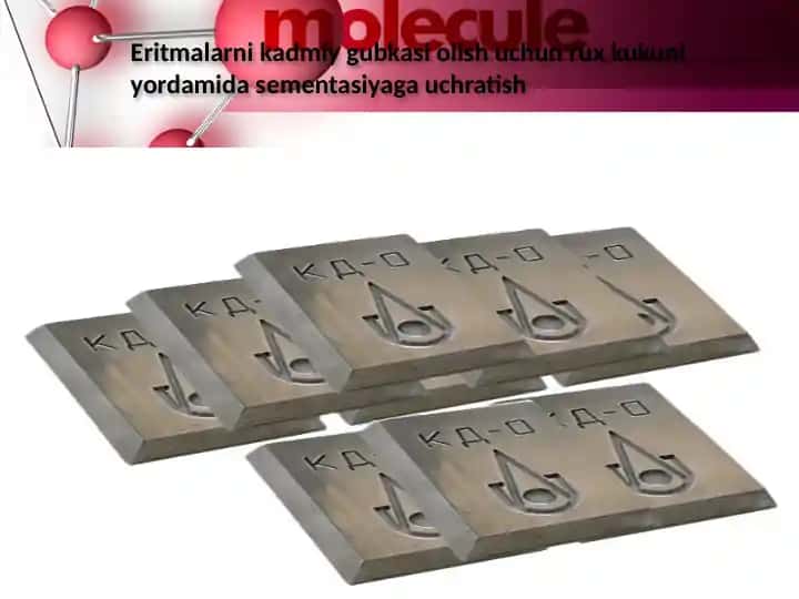 Eritmalarni kadmiy gubkasi olish uchun rux kukuni yordamida sementasiyaga uchratish