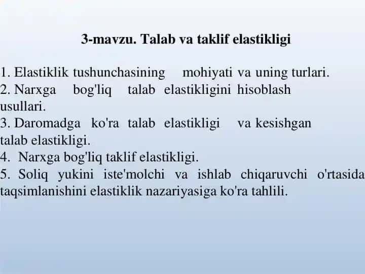 Elastiklik va Narx-Daromad Tahlili