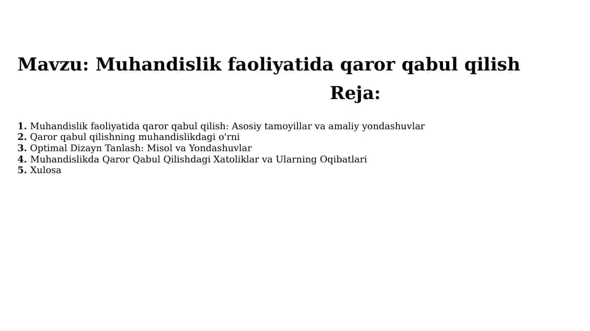 Muhandislik faoliyatida qaror qabul qilish