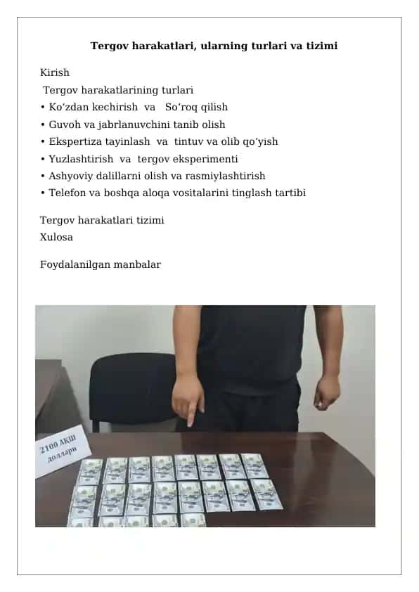 Tergov harakatlari, ularning turlari va tizimi