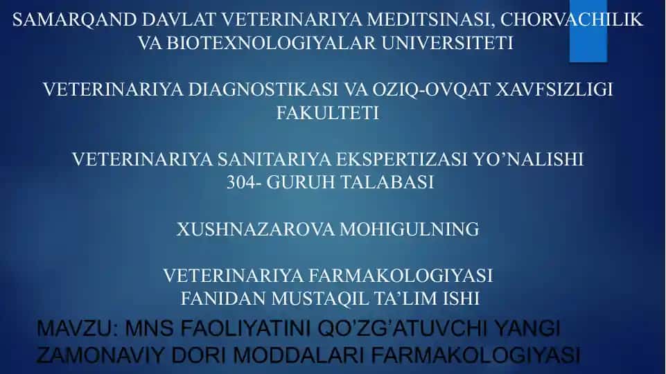 VETERINARIYA FARMAKOLOGIYASI