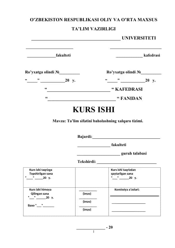 Ta’lim sifatini baholashning xalqaro tizimi