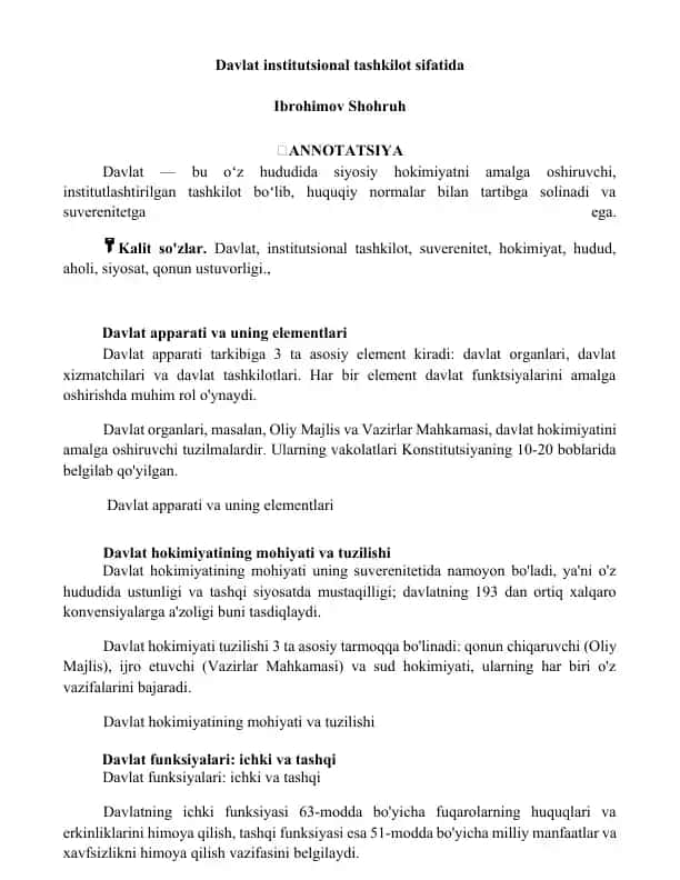 Davlat institutsional tashkilot sifatida