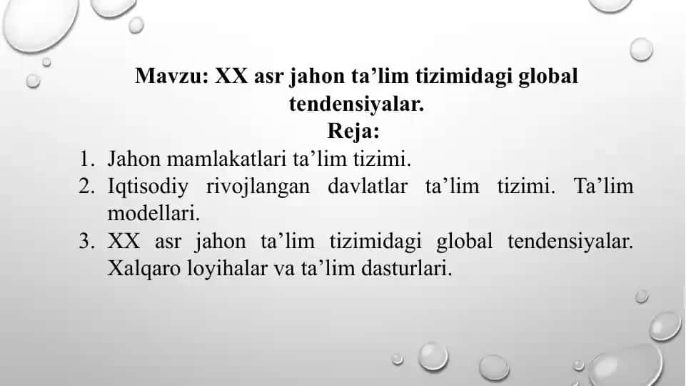 XXasr jahon ta'lim tizimi